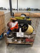 bin of industrial and automotive parts, cables, chainsaw and more