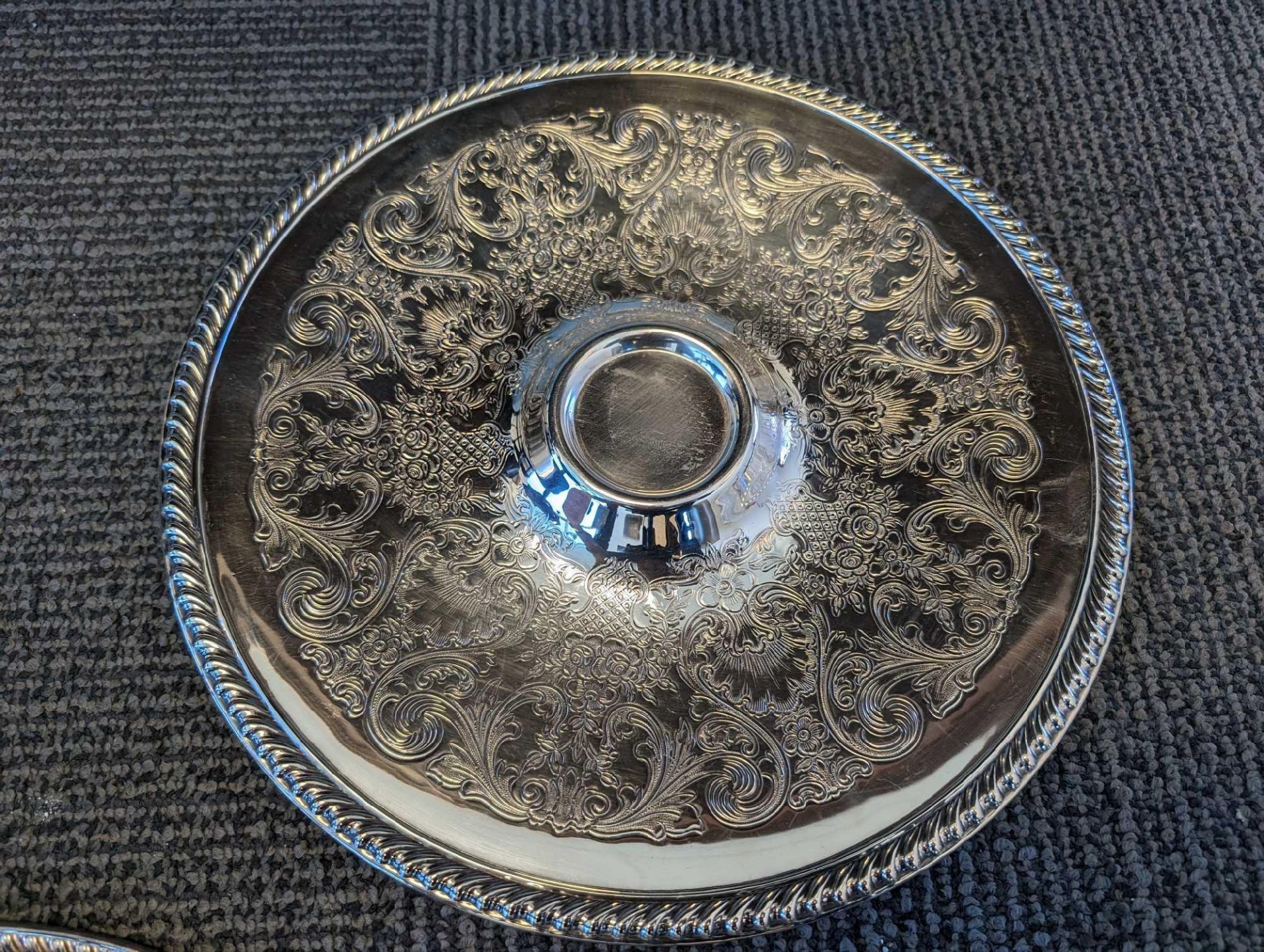 (3) total Silver plated platters, (2) Wm Rogers 866 Silver Plated 12" Platters - Image 2 of 9