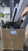 Body glove chair, poles, rug, Longs, dolly, shelving and more