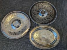 (3) total Silver plated platters, (2) Wm Rogers 866 Silver Plated 12" Platters