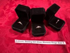 *3 Zircon, Sterling 925 Silver Womens Rings Size 9