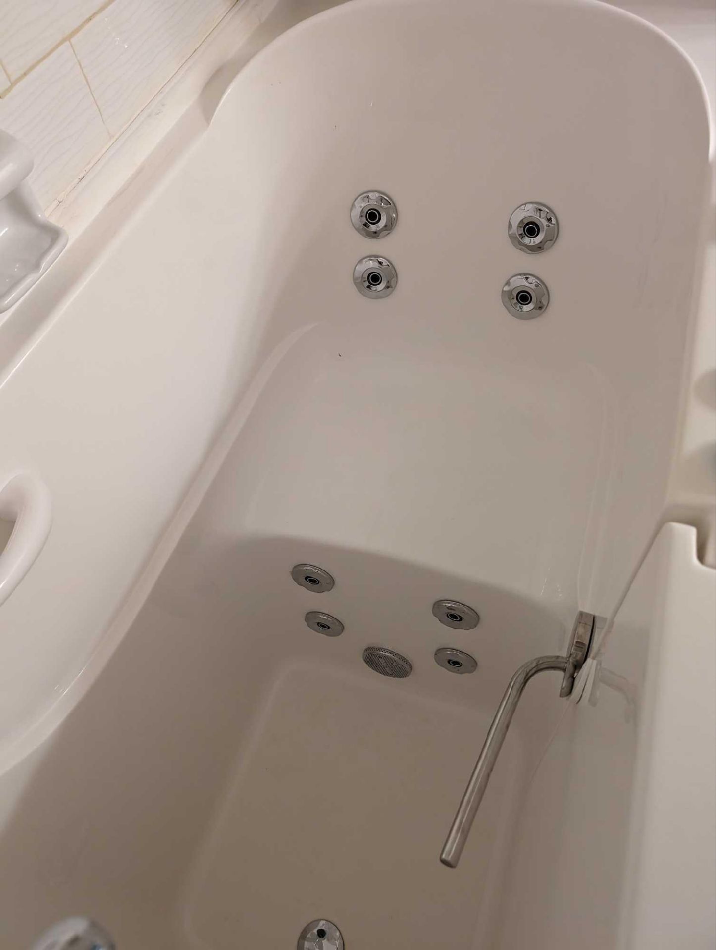 used safe economy 53"" left drain walk-in Whrilpool bathtub w/ jets.  (handheld shower is broken) (w - Image 5 of 5