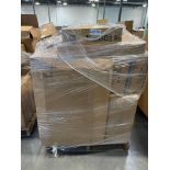 pallet of multiple insignia fire TVs food containers plastic sheets threshold floor lamp and more