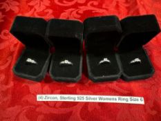 *4 Zircon Sterling 925 Silver Womens Rings Size 6