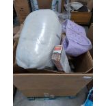 Poly fil, Fishing pole, buckets, yoga mats, flooring, Fabric, bog bag, and more