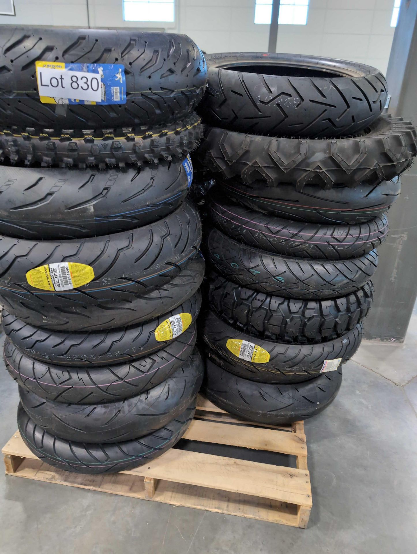 pallet of Dunlop elite in Michelin motorcycle tires