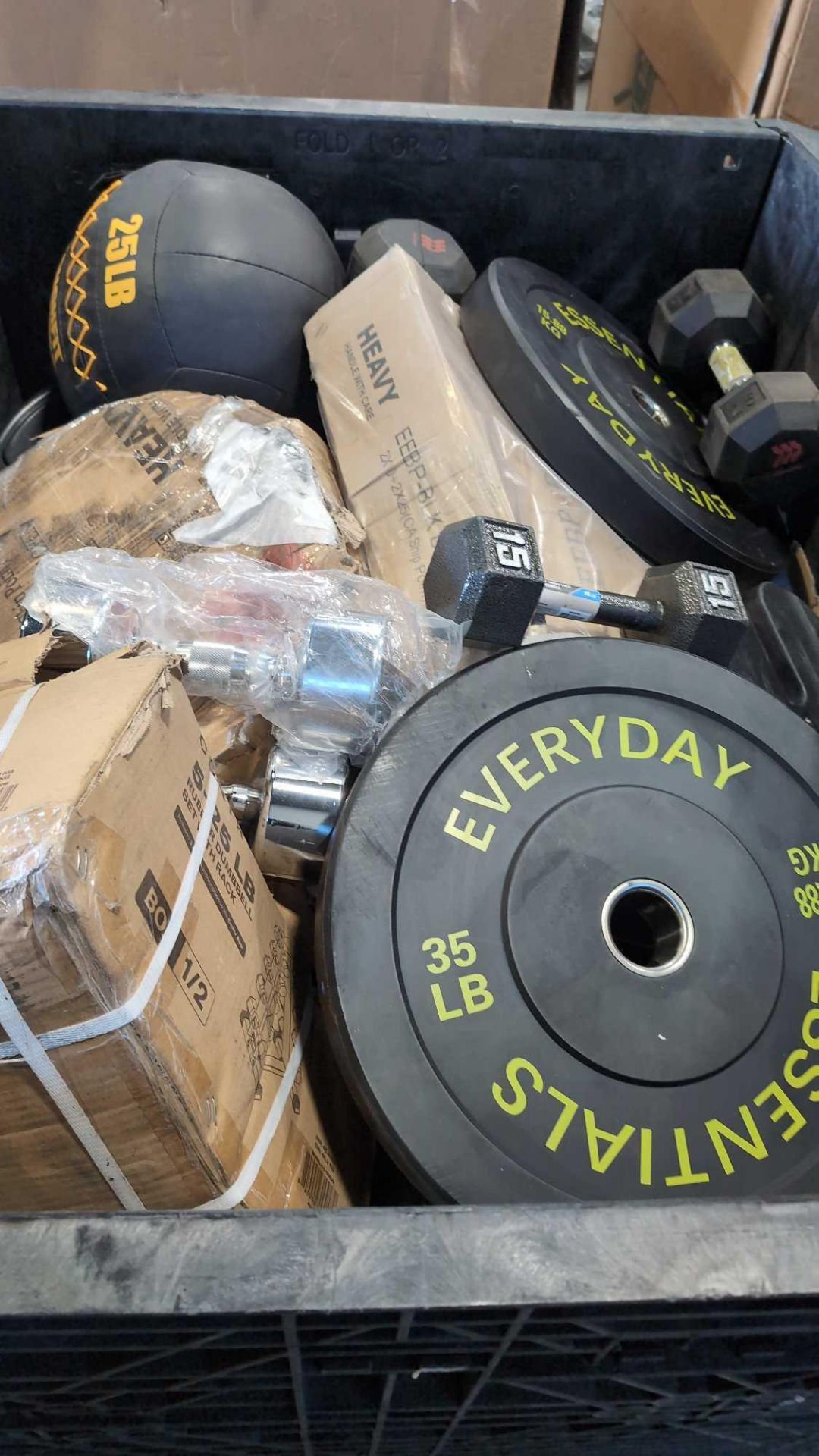 large pallet of weights rubber dumbbell set with rack large plate medicine balls kettlebells and mor - Image 4 of 6