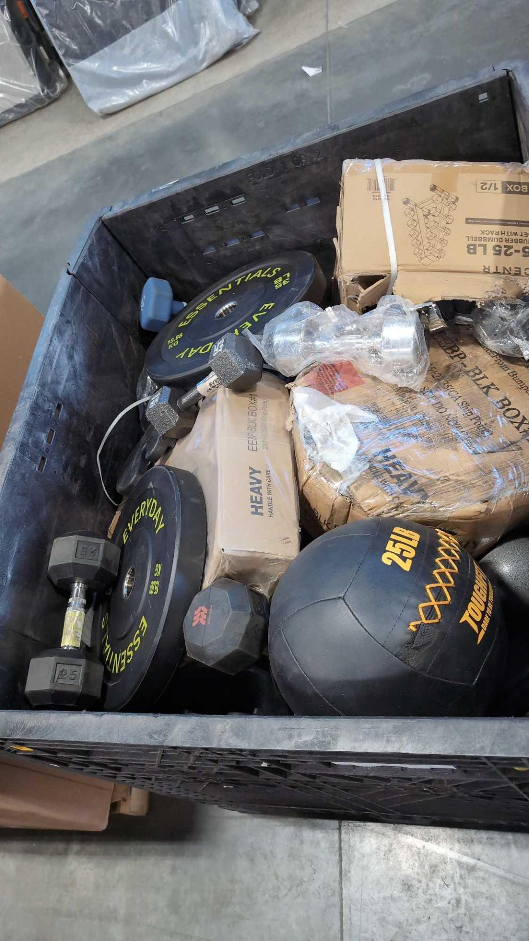 large pallet of weights rubber dumbbell set with rack large plate medicine balls kettlebells and mor - Image 6 of 6