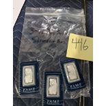 3- 1oz Pamp Suisse Silver Bars in assay