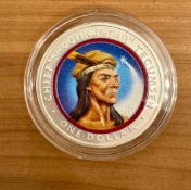 2002 Chief "Shooting Star" Tecumseh One Dollar 1 oz .999 Silver Coin