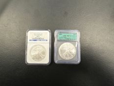 2-2007 Silver Eagles, certified MS69 and MS70