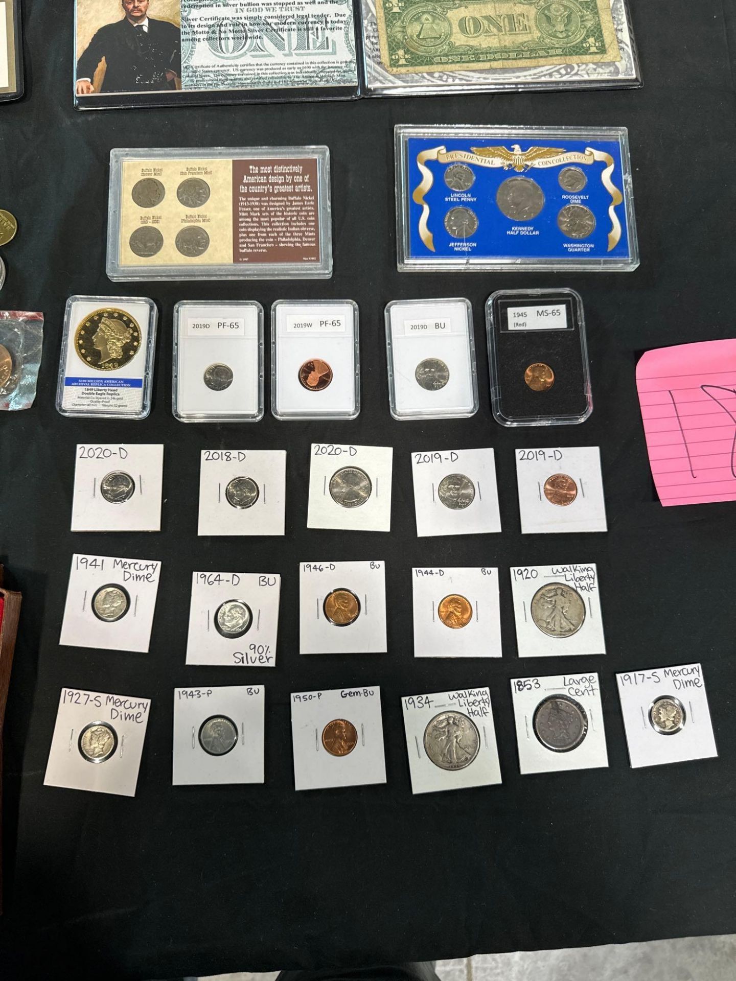 Misc coins and Currency Silver Certificate, Mercury Dimes, Pennies, Proof sets, Funny back, start no - Image 4 of 12