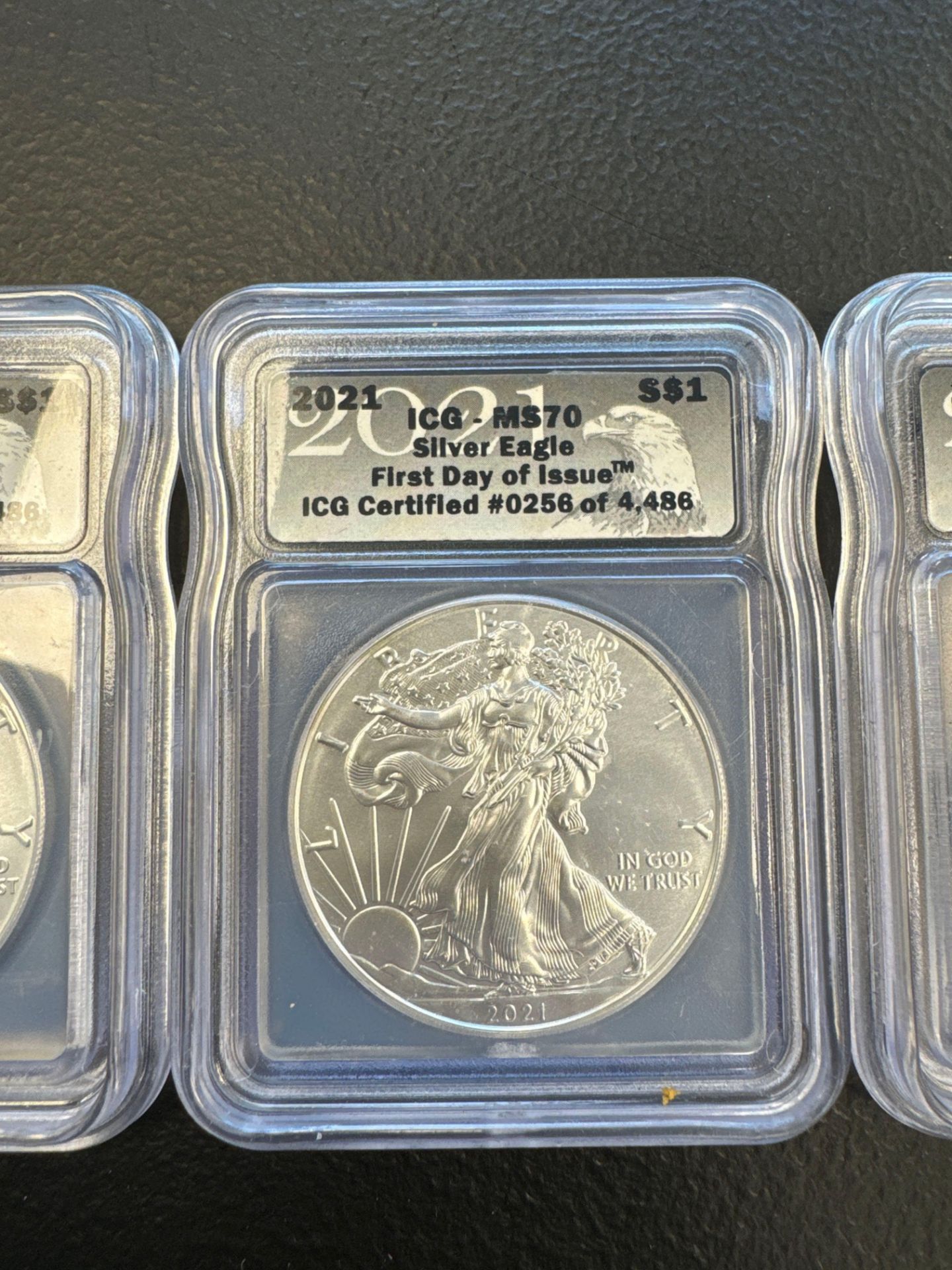 3- 2021 Silver Eagles First Day of Issue Ms70 - Image 3 of 7