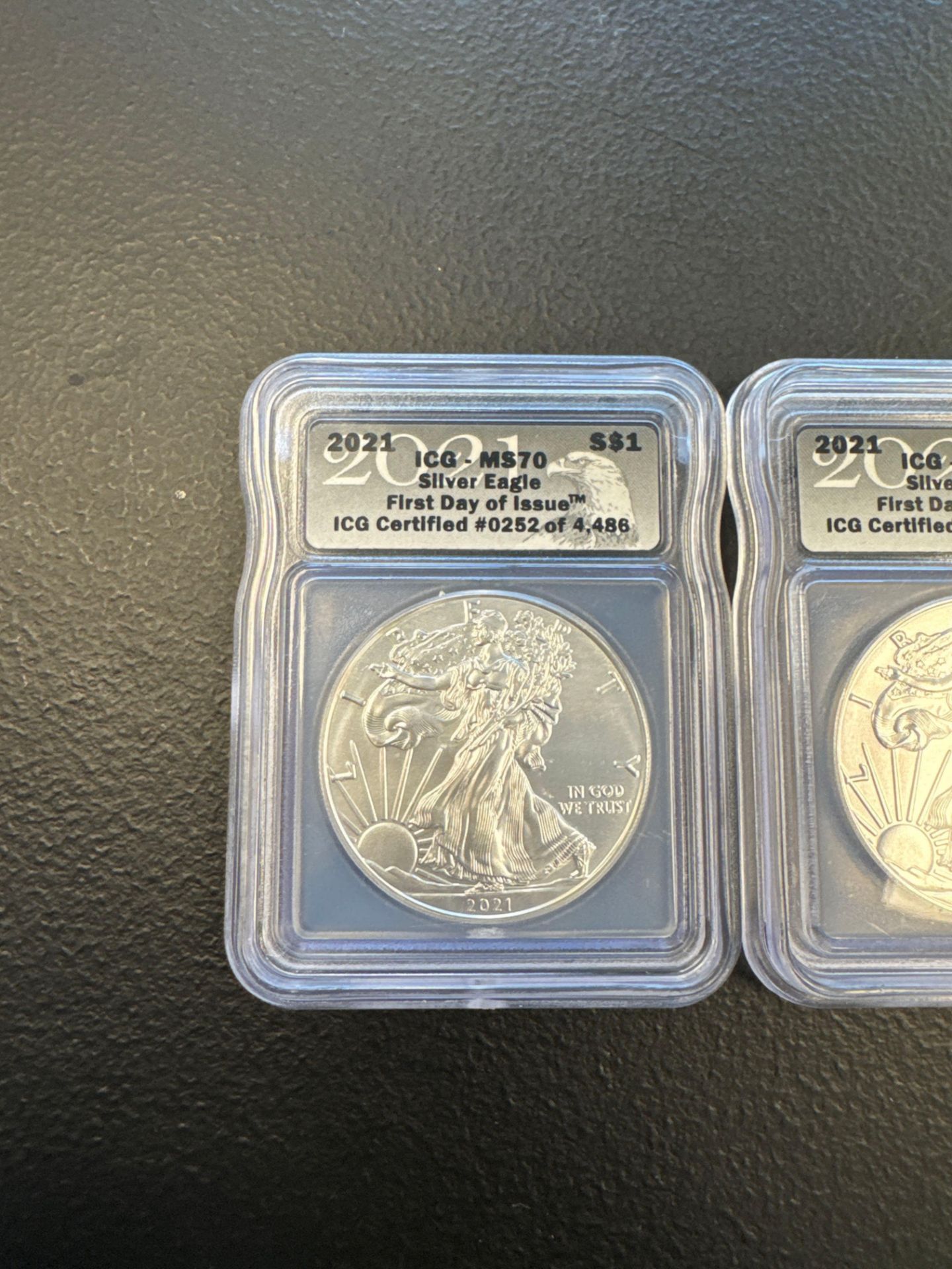 3- 2021 Silver Eagles First Day of Issue Ms70 - Image 2 of 7