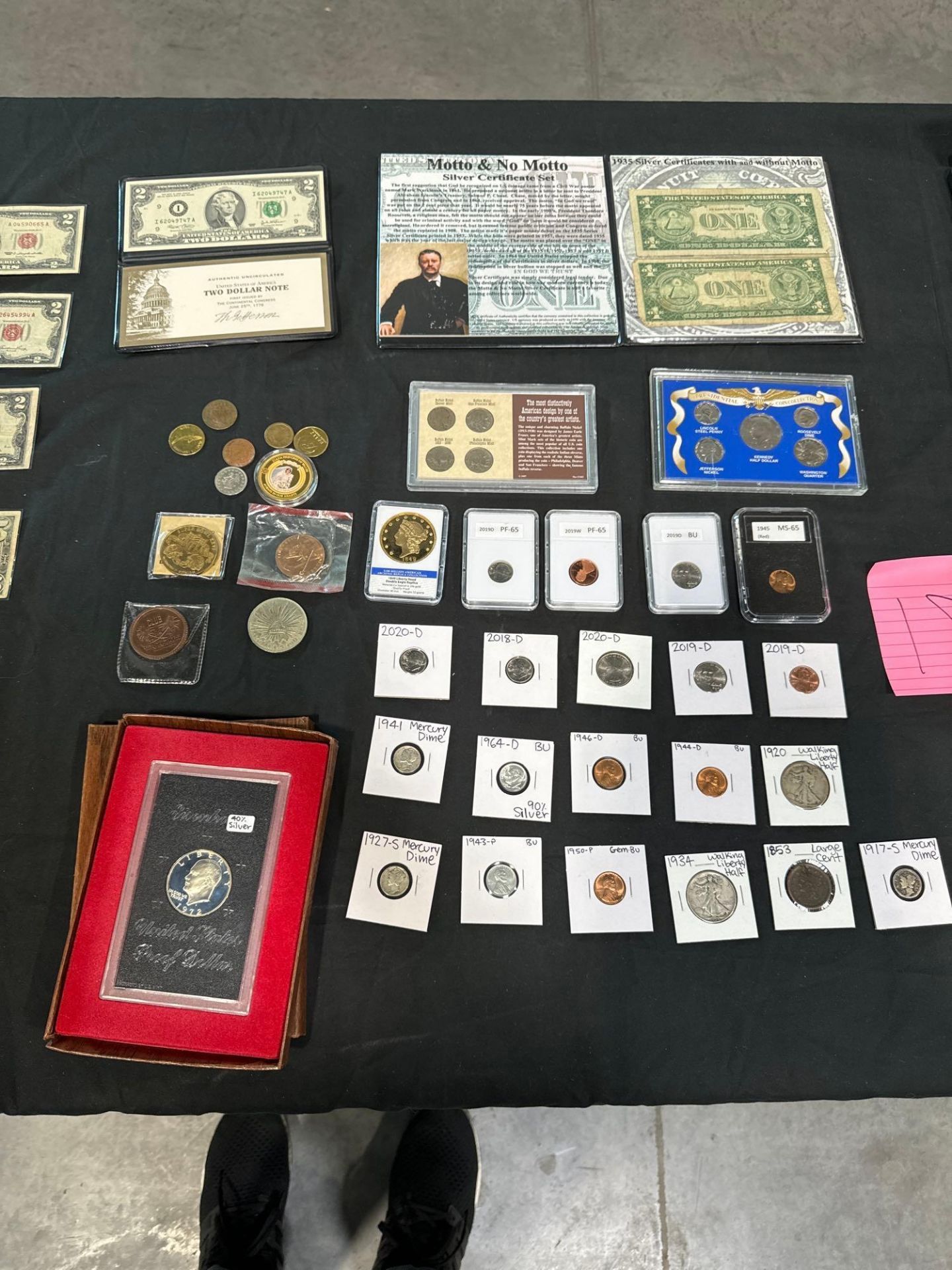 Misc coins and Currency Silver Certificate, Mercury Dimes, Pennies, Proof sets, Funny back, start no - Image 3 of 12