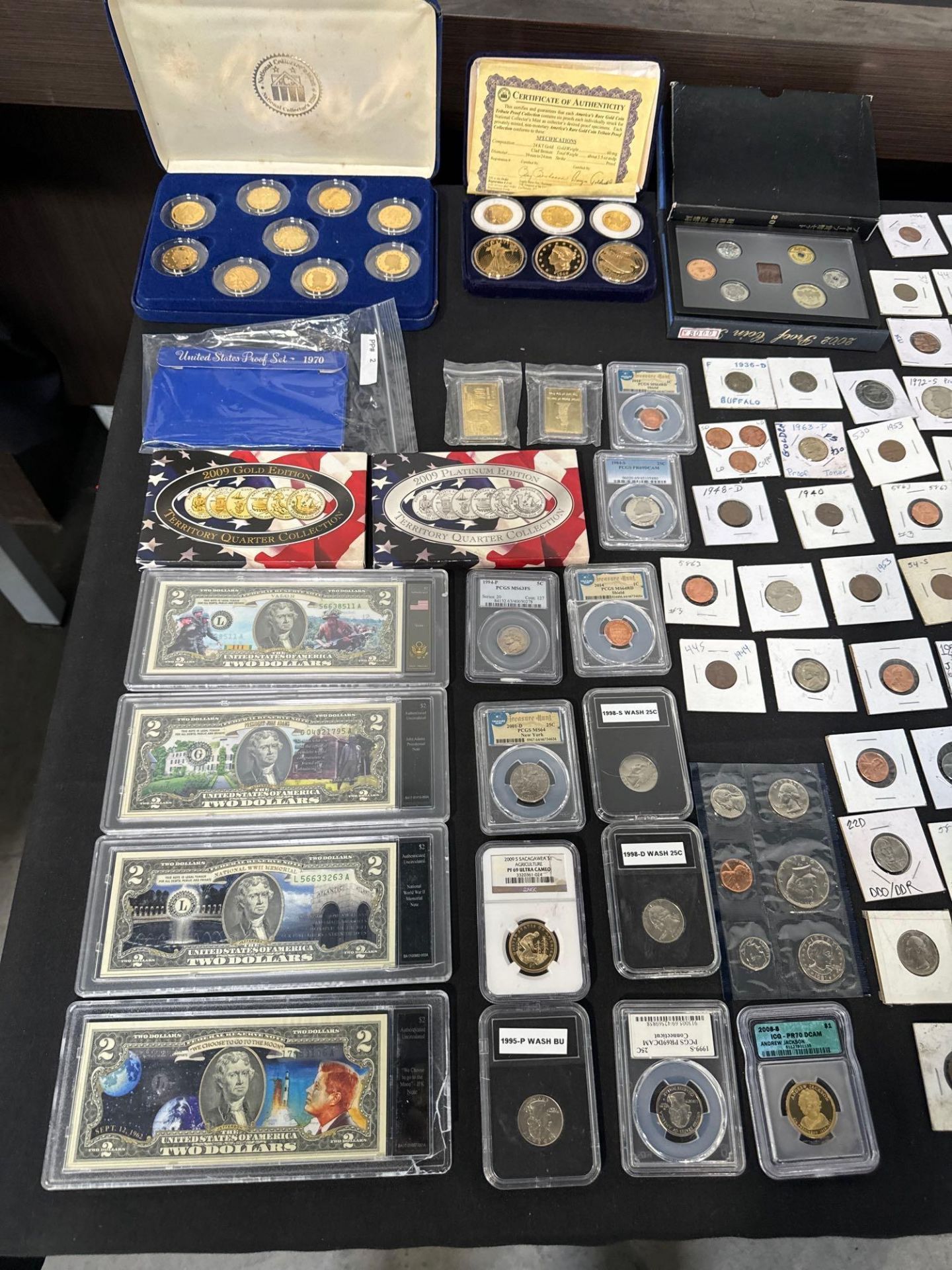 Coin & Currency Lot, Coins in protetors, gold stamps, Quarters, Currecncy, Proof Set, Tribute Proof - Image 2 of 7