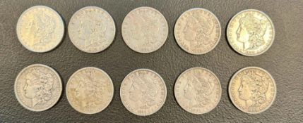 10- Morgan Silver Dollars, various dates