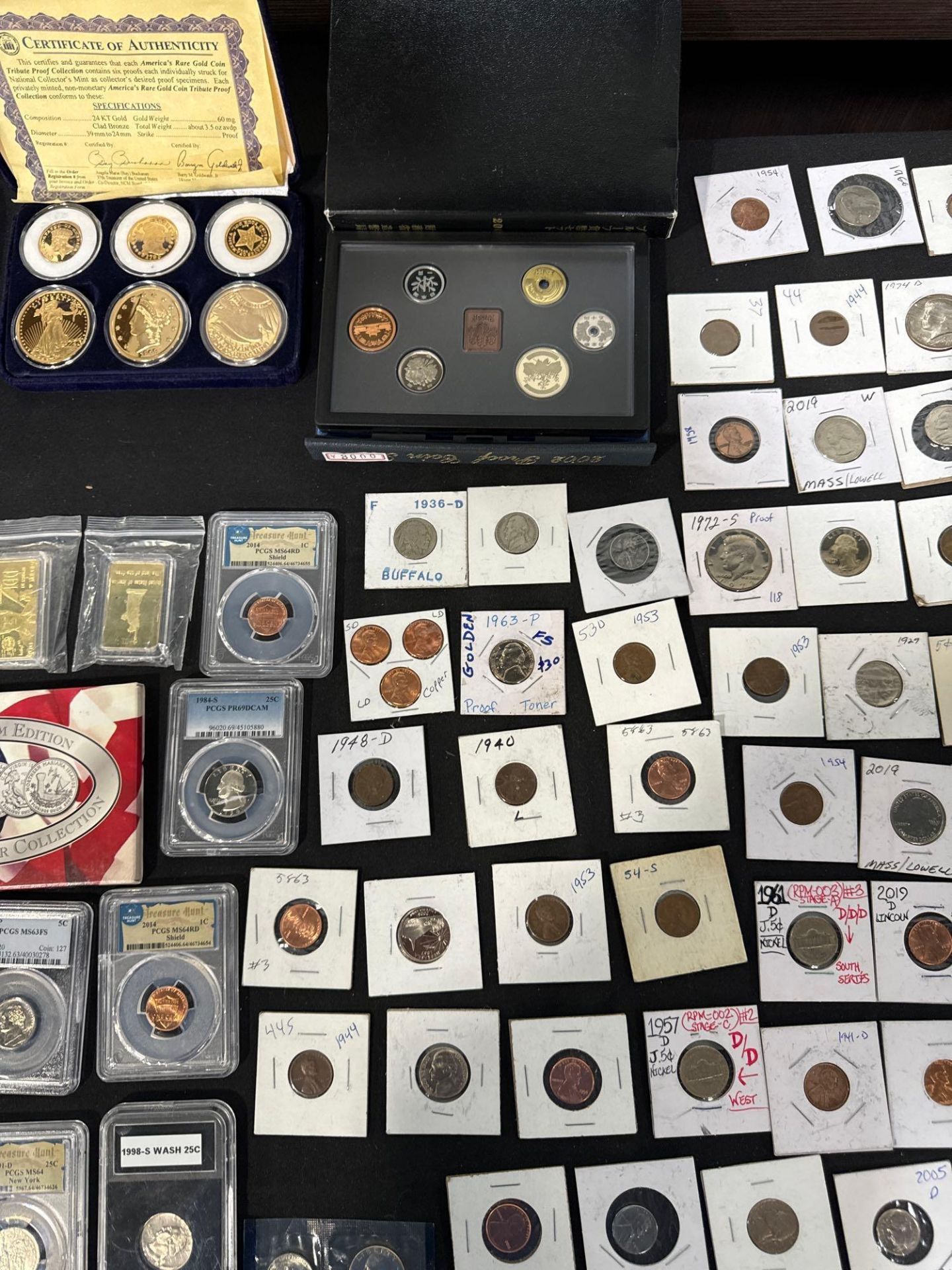 Coin & Currency Lot, Coins in protetors, gold stamps, Quarters, Currecncy, Proof Set, Tribute Proof - Image 4 of 7