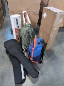 Lifesecure surival backpack, J Reynolds acoustic Guitar, mystery ranch backpack, manfrotto tripod, R