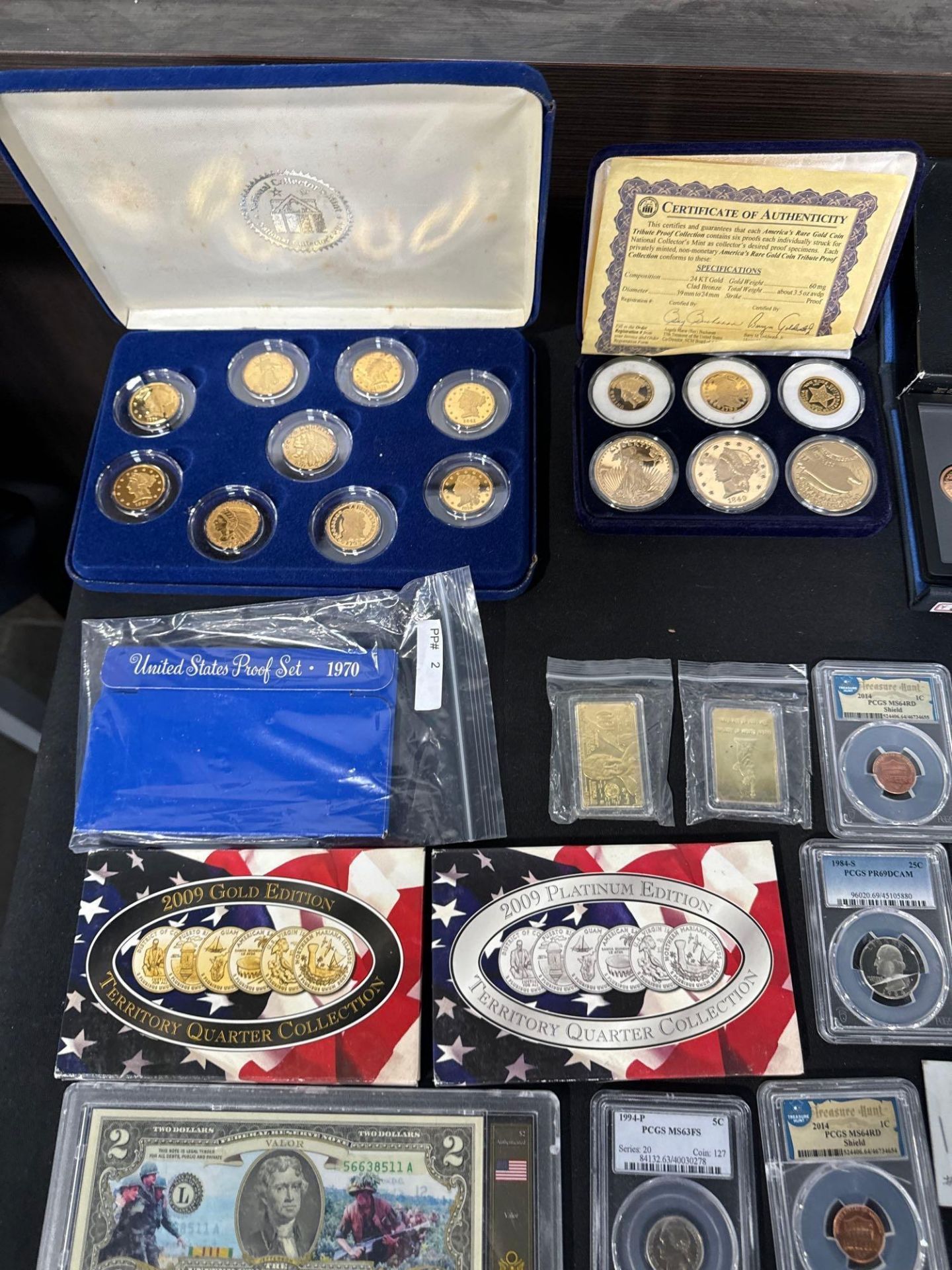 Coin & Currency Lot, Coins in protetors, gold stamps, Quarters, Currecncy, Proof Set, Tribute Proof - Image 3 of 7