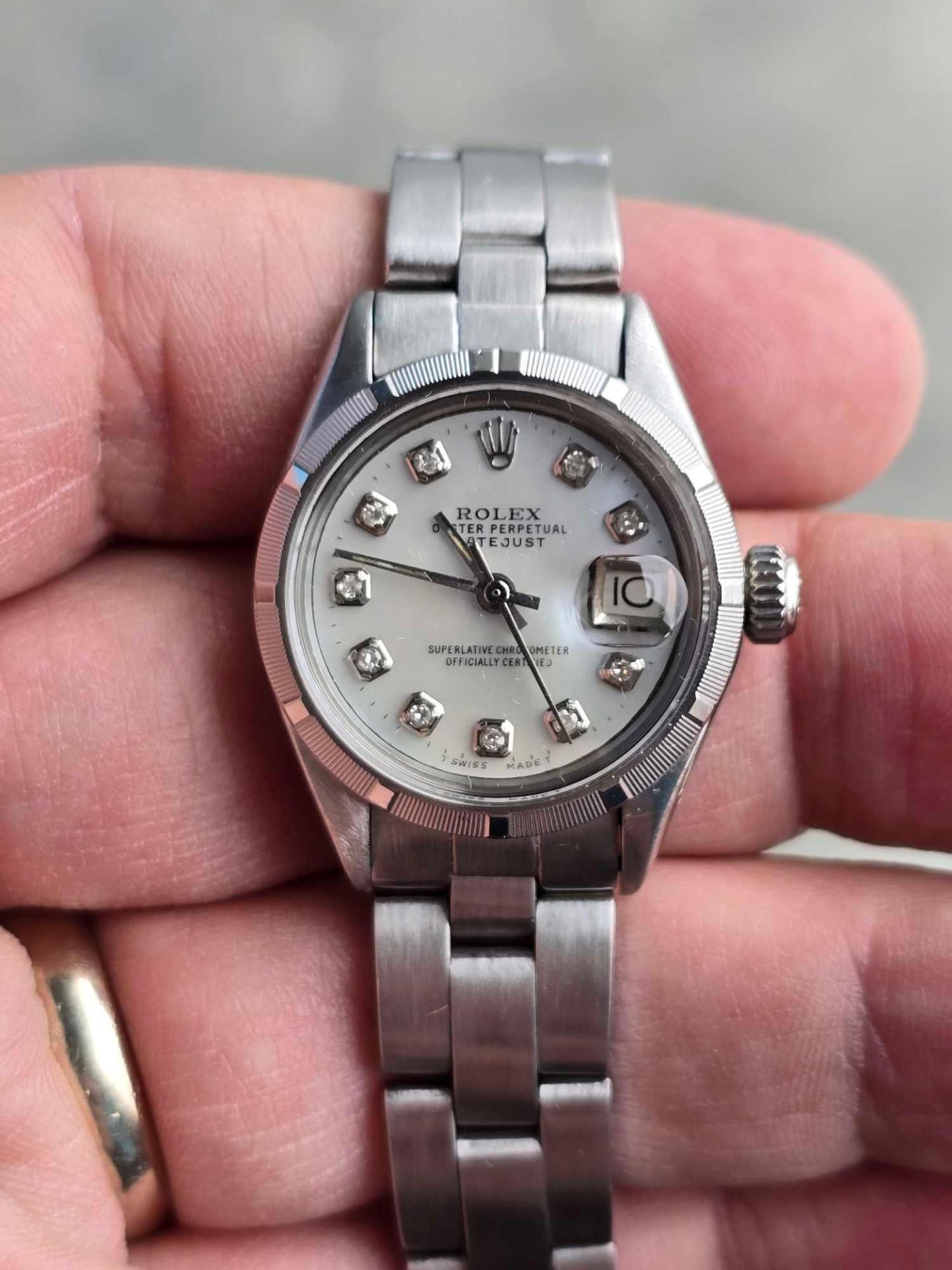 Rolex Ladies Stainless Steel Datejust, Blue Mother of Pearl Diamond Face, Oyster Band Model 6916, ru - Image 3 of 13