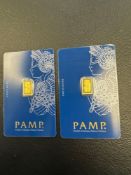 2- 1 Gram Pamp Suisse Gold Bars