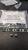Taxco intricate sterling Silver and green, Onyx Aztec Bracelet and Earrings, Bracelet is 7 1/2 in, E