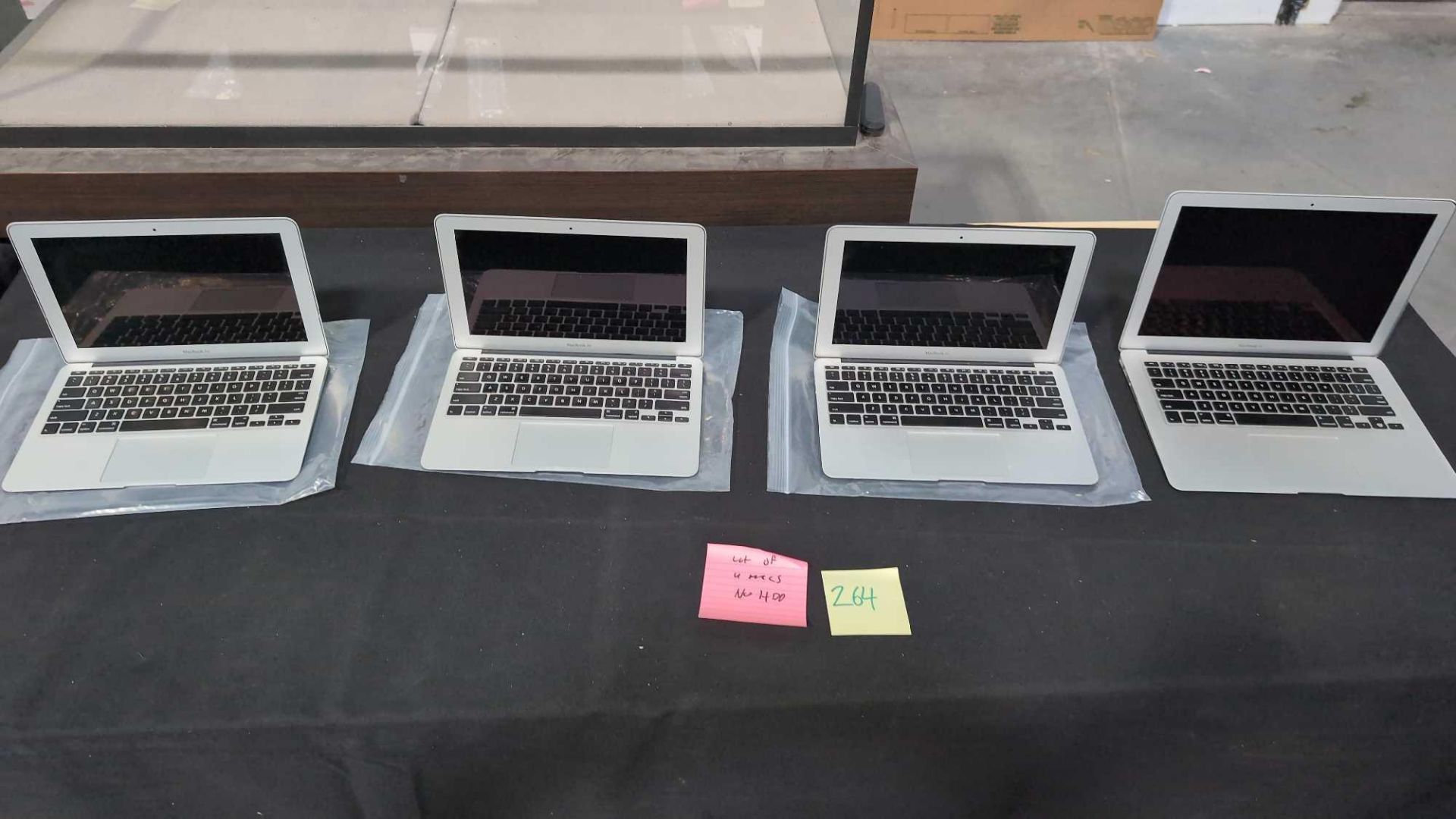four Apple MacBook airs, no hard drives in any, All 2011 i5 1.6 GHz