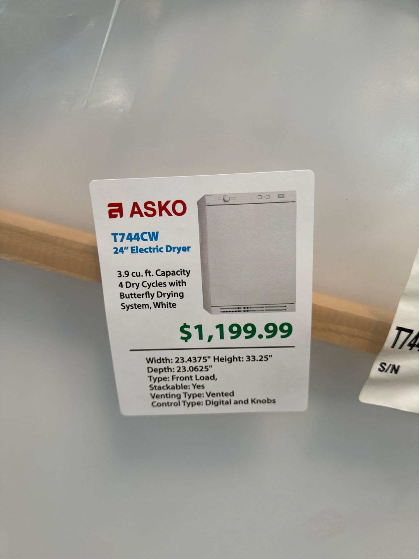 Asko Dryer T744CW $1,199.99 Retail - Image 2 of 3