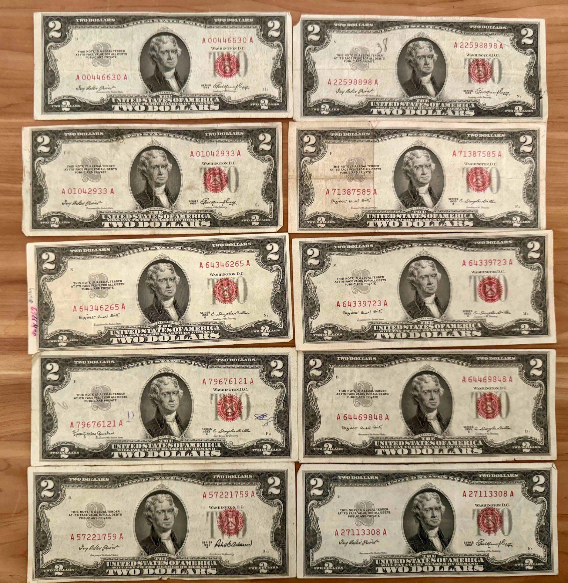 10-$2 Red Seal Notes 1953, Series A,B,C - Image 2 of 4