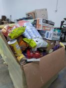 Big box store in box: viking bowls, takis, pudding, country time lemonade, quest chips, popcorn, cut