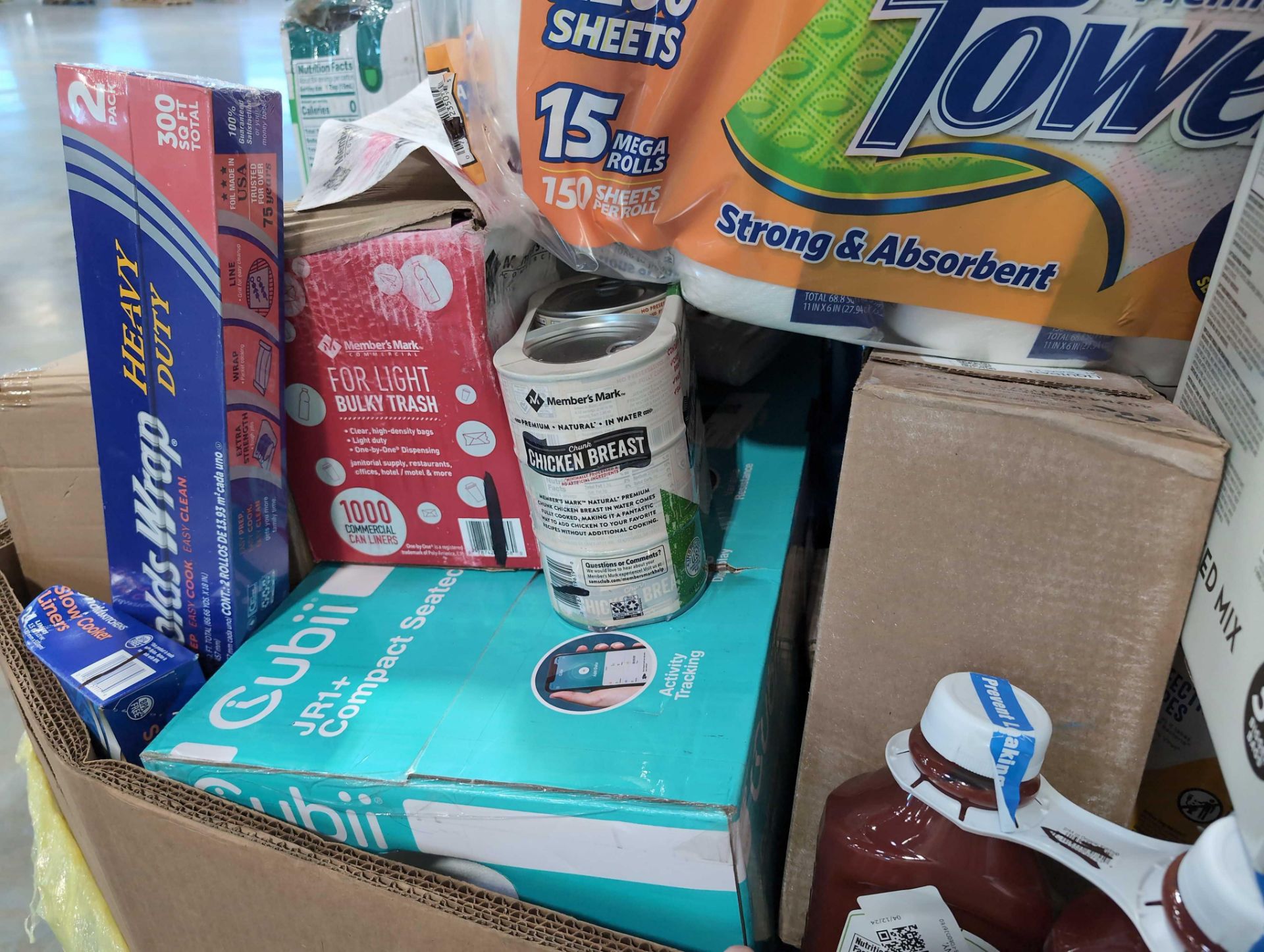Big box store in a box: Canned chicke, Paper towels, baket chips, ketchup, trash liners, Cubii seate - Image 4 of 14