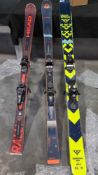 Three Pairs of Used Skis, head, Black Crows, Blizzard thunderbird