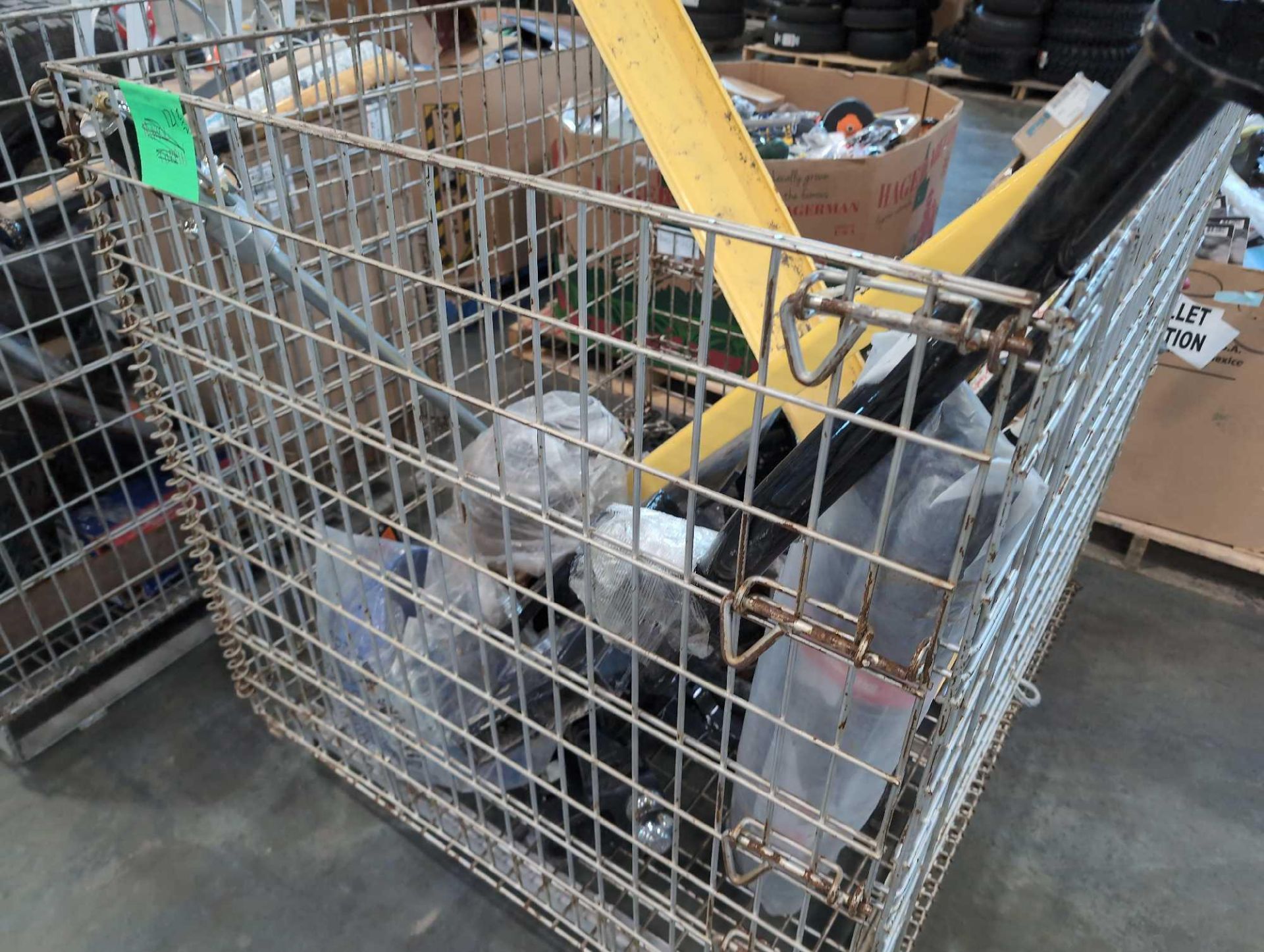 Two Bins of Misc Industrial, fork extenders, bats, Fencing, parts, tire and more - Image 7 of 12