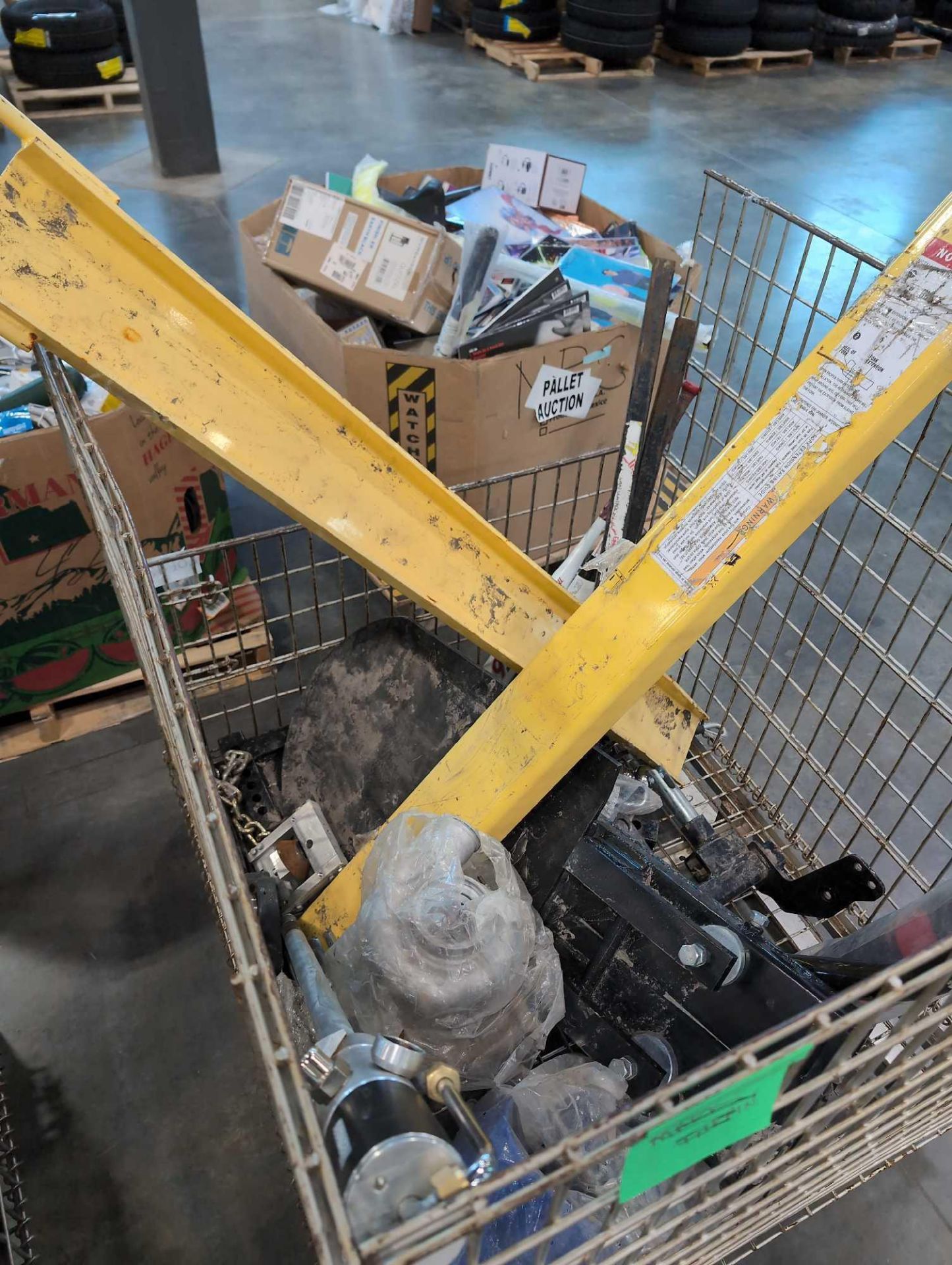 Two Bins of Misc Industrial, fork extenders, bats, Fencing, parts, tire and more - Image 6 of 12