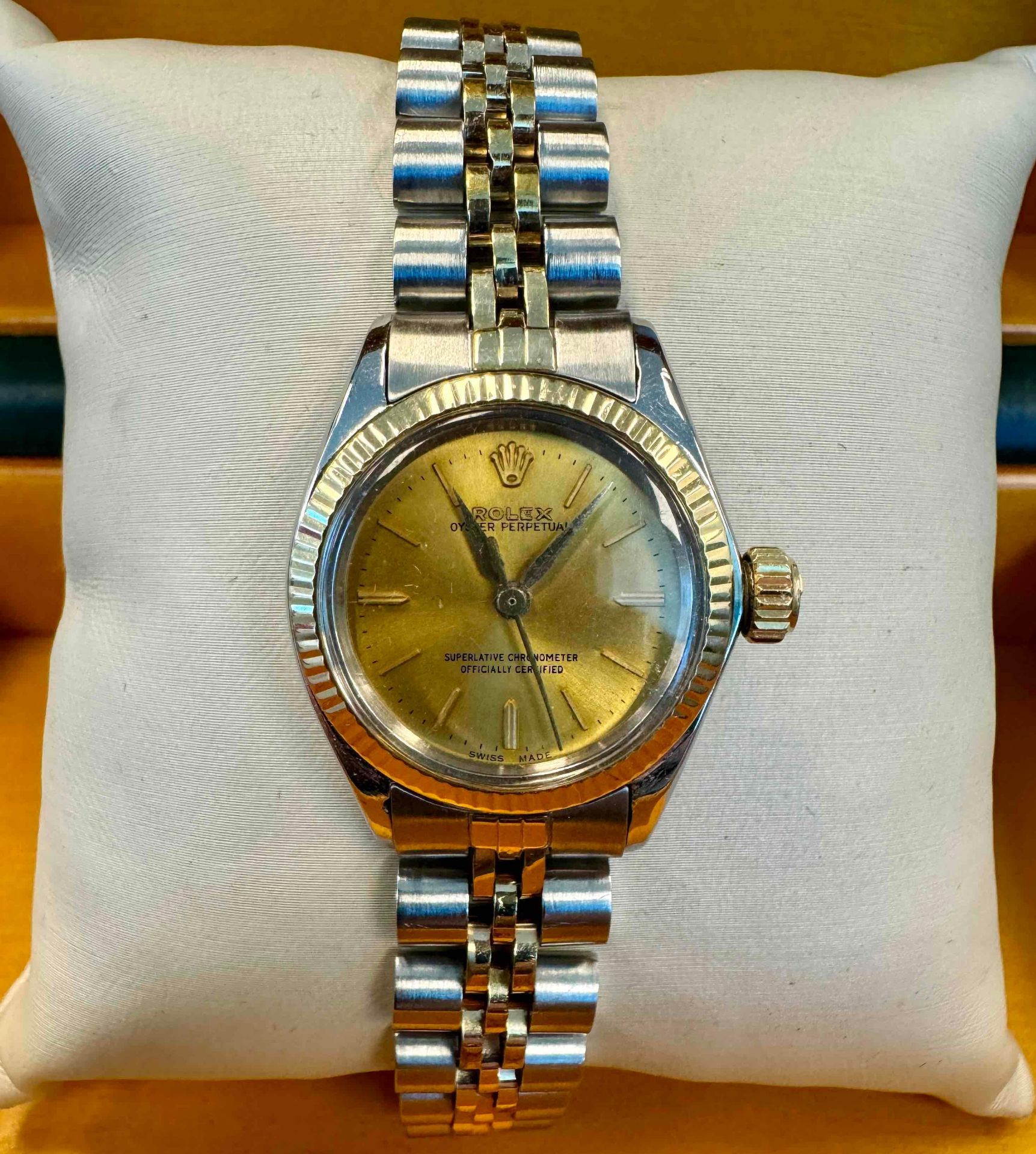Ladies Two Tone Rolex Datejust 14K and Stainless Steel w/14K Gold Bezel and Gold Face Model 6916 - Image 6 of 6