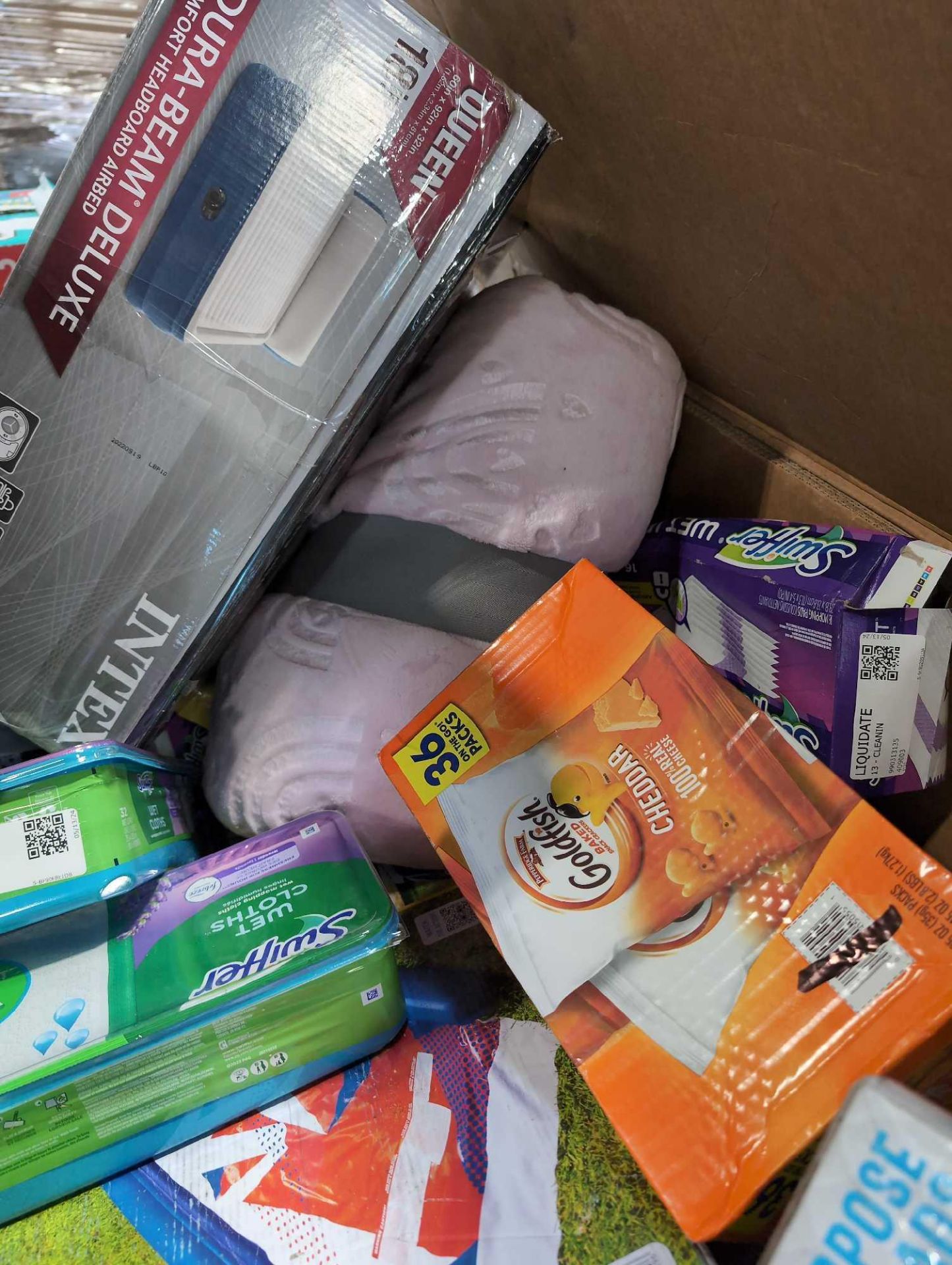 Big box store in a box, pampers, Sheets, Blanket, Intex blow up bed, swiffer wet cloths, gold fish, - Image 12 of 20