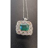 Jewelry: Emerald & Diamond Pendant 14KT 15.03 cts Emerald/ 2.73 cts Diamond