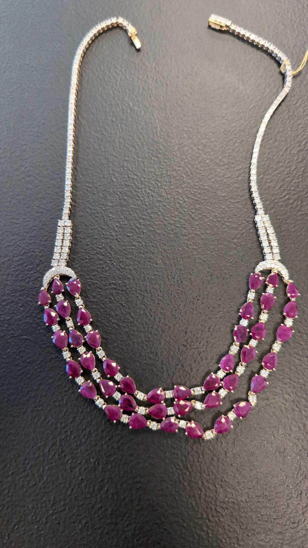 Jewelry: Burmese Ruby & diamond Necklace 14KT 51.45 cts Ruby/ 10.48 cts Diamond - Bild 6 aus 9