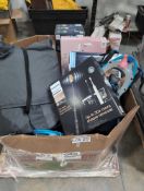 Snow shoes, sonicare toothbrush, camp equipment, rug, basket tower and more