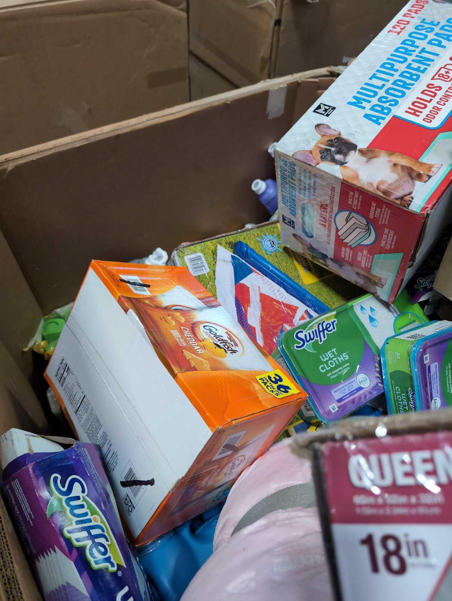Big box store in a box, pampers, Sheets, Blanket, Intex blow up bed, swiffer wet cloths, gold fish, - Image 6 of 20