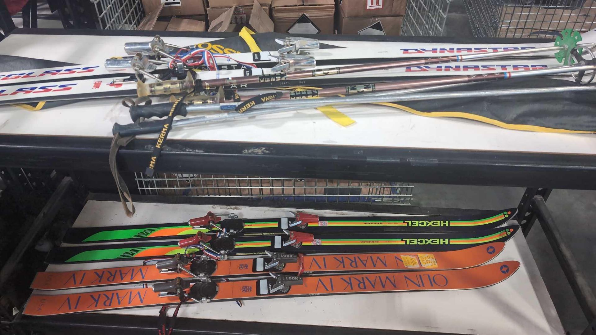 Vintage Skis: Olin Mark IV, Hexcel and Omeglass Dynastar with two sets of poles