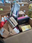 Big box store in a box: lemonade, detergent, intex blow up bed, reebok shoes, olay, lubriderm, nexus