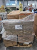 Upholstered bench,base cabinet, plastic cups, chair, mattress, label unwinder and more