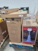 10ft animated reaper, Prismatic tree, garland, Nativity set