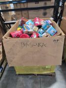 Big box store in a box: m&m's, animal crackers, Coffee mate, Dum dums, coffee, soup, folgers, z bars