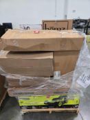 Two Ryobi 40v HP Mowers, Titan Controlmax Pro 1900 sprayer, shoe containers, bed frame, and more