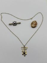 Antique 9ct Gold Garnet Lavalier Necklace, 9ct Gol