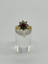 18ct Gold Ruby and Diamond Cluster Cocktail Ring.