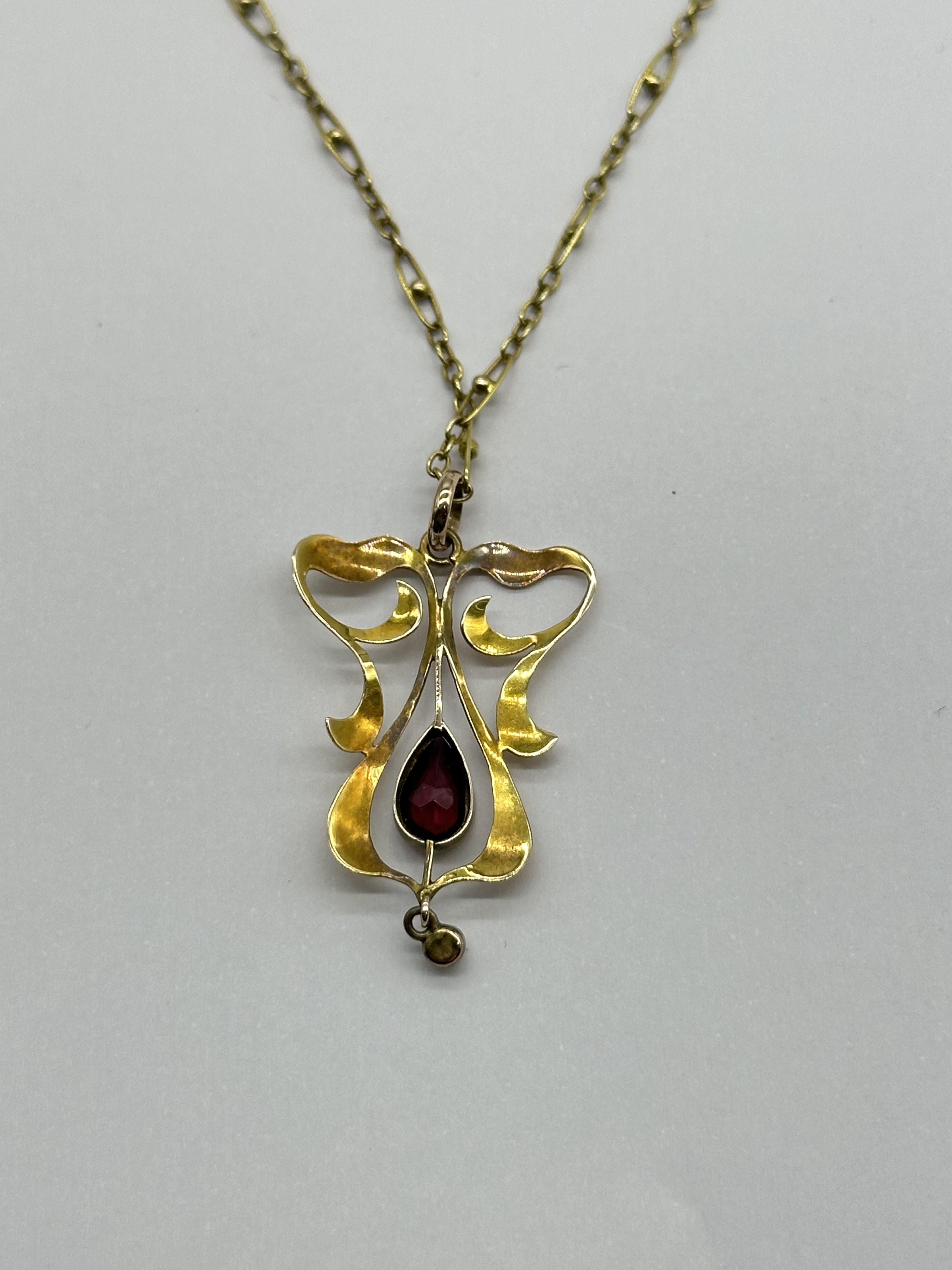 Antique 9ct Gold Garnet Lavalier Necklace, 9ct Gol - Image 3 of 8